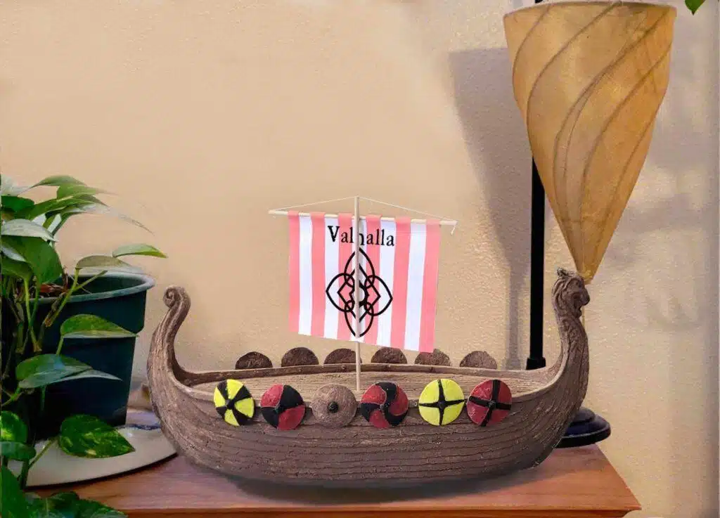 The Viking Ship Urn on a shelf