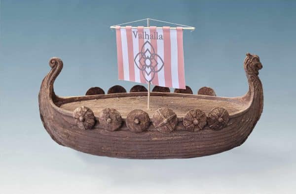 Viking Ship Urn with Brown Shields