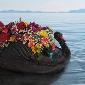 Beautiful floating urn, Swan ship urn for ashes Viking, elf boat